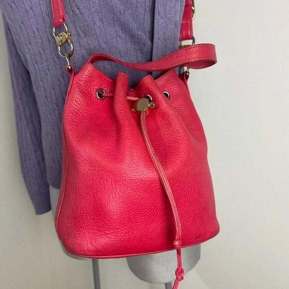 Vintage Hot Pink Genuine Leather Shoulder Bucket Hobo Bag - Picture 3 of 8